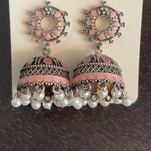 Pink and Pearl Accented Jhumka Earrings - NEW